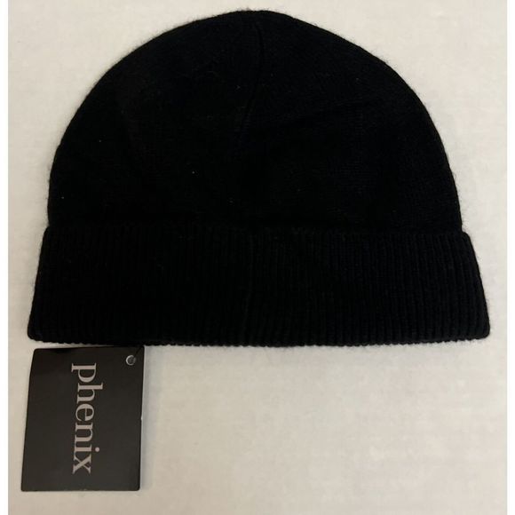 Phenix Cashmere Jersey Beanie Hat Black Cuffed $120+ - Picture 2 of 6